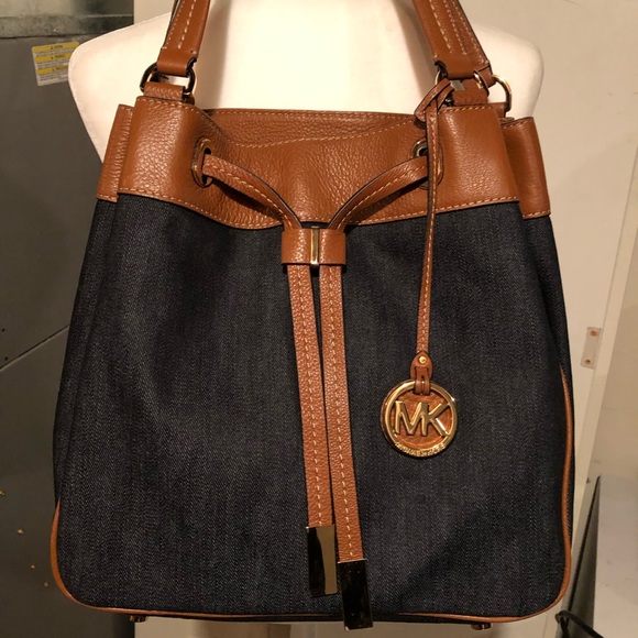 Michael Kors Bags | Michael Kors Denim And Brown Leather Bag | Poshmark
